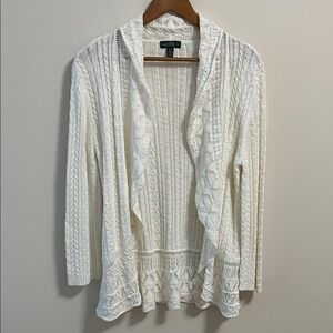 Lauren Ralph Lauren White Cable Knit Cardigan Size XL Open Drape 100% Cotton